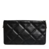 Black Leather Crystal Embellished Logo Shoulder Bag