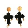 Black Crystal Cross Crystal Embellished Gold Clip On Earrings