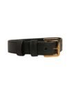 Black Textured Leather Gold Tone Metal Buckle Armband
