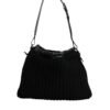 Black Cashmere Knitted Leather Shoulder Bag