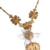 Gold Brass Lily Crystal Sacred Heart Pendant Necklace