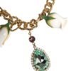 Gold Brass Short Chain Flower Crystal Pendant Necklace
