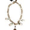 Gold Brass Short Chain Flower Crystal Pendant Necklace