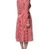 White Red Stripes Long Sleeves Midi Dress