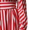 White Red Stripes Long Sleeves Midi Dress