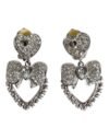 Silver Heart Bow Rhinestones Dangle Clip-On Earrings