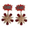 Gold Star-Shaped Sparkling Red Crystals Clip On Earrings