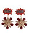 Gold Star-Shaped Sparkling Red Crystals Clip On Earrings