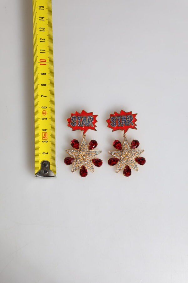 Gold Star-Shaped Sparkling Red Crystals Clip On Earrings