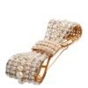 Gold Tone Brass Bow Crystal FauxPearl Embellished Brooch