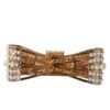 Gold Tone Brass Bow Crystal FauxPearl Embellished Brooch