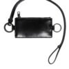 Black Leather Logo Embossed Lanyard Card Holder Wallet
