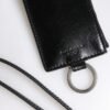 Black Leather Logo Embossed Lanyard Card Holder Wallet
