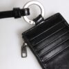 Black Leather Logo Embossed Lanyard Card Holder Wallet