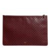 Burgundy Black Logo Embellished Men Zip Flat Pouch Bag