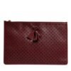 Burgundy Black Logo Embellished Men Zip Flat Pouch Bag