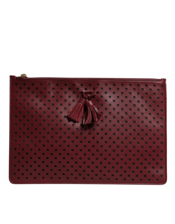Burgundy Black Logo Embellished Men Zip Flat Pouch Bag