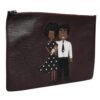 Brown Leather #DGFAMILY Embellished Men Clutch Pouch Bag