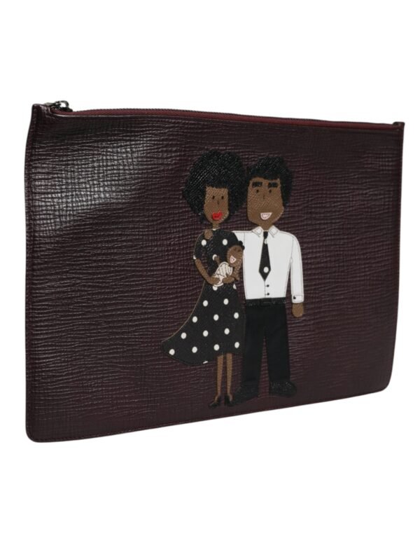 Brown Leather #DGFAMILY Embellished Men Clutch Pouch Bag