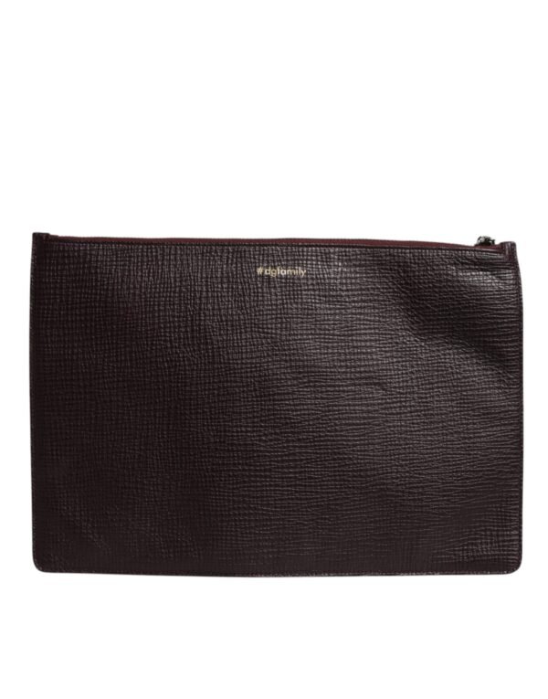 Brown Leather #DGFAMILY Embellished Men Clutch Pouch Bag