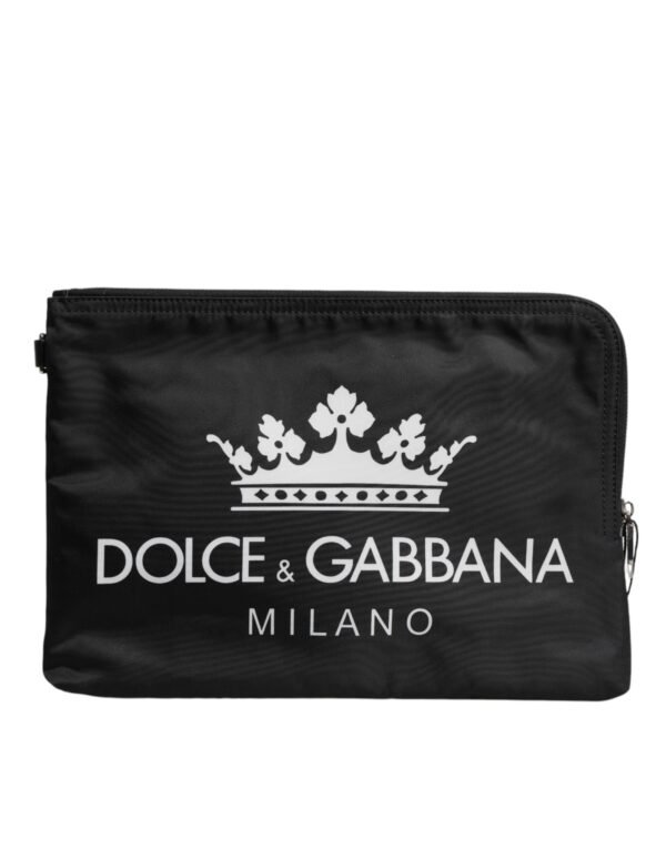 Black DG Milano Print Nylon Pouch Clutch Bag