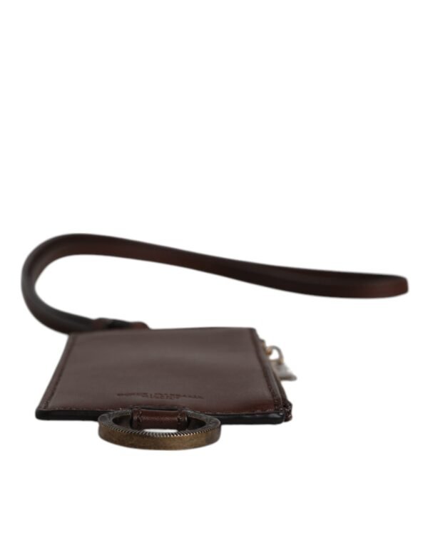 6783592.jpeg Brown Calf Leather Lanyard Logo Card Holder Wallet