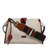 Beige Brown Cotton Leather Duffle Shoulder Bag
