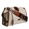 Beige Brown Cotton Leather Duffle Shoulder Bag