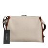 Beige Brown Cotton Leather Duffle Shoulder Bag