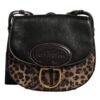 Black Brown Leopard Leather Shoulder Strap Bag