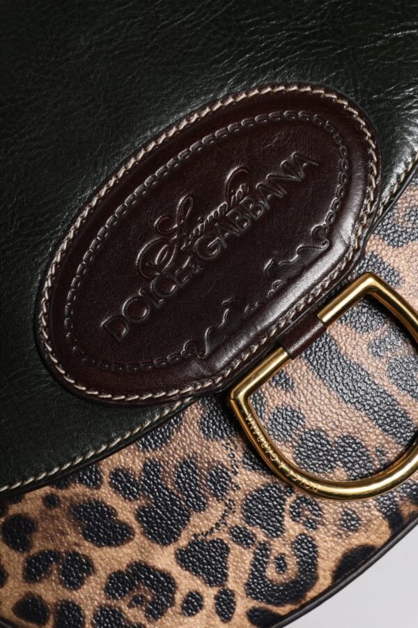 Black Brown Leopard Leather Shoulder Strap Bag