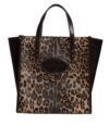 Brown Leopard Leather Shoulder Strap Tote Bag