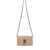 Beige Gold Chain Calf Leather Wallet Crossbody Bag