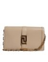 Beige Gold Chain Calf Leather Wallet Crossbody Bag
