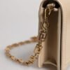 Beige Gold Chain Calf Leather Wallet Crossbody Bag