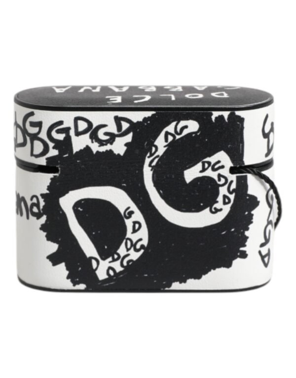 Black White Leather Scribble Embossed Logo Airpods Case
