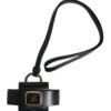 Black Leather Strap Gold Metal Logo Plaque Airpods Case