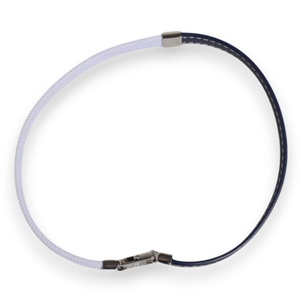 Blue White Leather Trimmed DG Engraved Silver Tone Clasp Bracelet