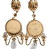 Gold Brass Clear Crystal Mirror Element Clip Dangling Earrings