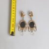 Gold Brass Clear Crystal Mirror Element Clip Dangling Earrings