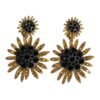 Gold Tone Brass Sunflower Crystal Clip Dangling Earrings
