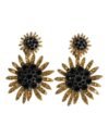 Gold Tone Brass Sunflower Crystal Clip Dangling Earrings