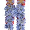 Gold Tone Brass Floral Crystal Clip On Dangling Earrings