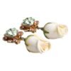 Brass White Flower Bloom Crystal Clip Dangling Earrings