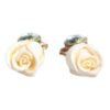 Brass White Flower Bloom Crystal Clip Dangling Earrings