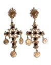 Gold Black Crystal Cross Sacred Heart Dangling Earrings