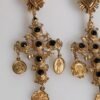 Gold Black Crystal Cross Sacred Heart Dangling Earrings