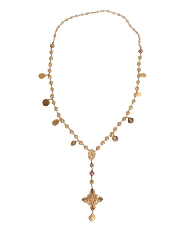 Gold Tone Chain Brass Beaded Statement Sicily Necklace