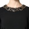 Black Crystal Embellished Round Neck Mini Dress