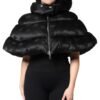 Black Padded Puffer Hooded Full Zip Cropped Jacket